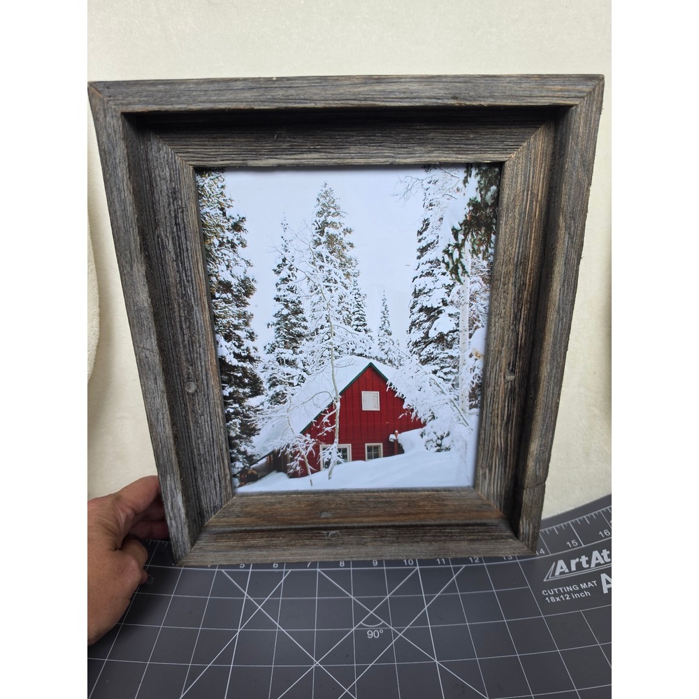 Rustic Barn Wood Picture Frame 8x10 Winter Red Cabin Snow Scene Wall Decor